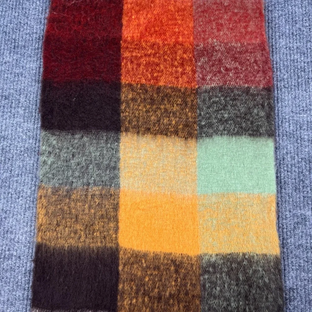 Acne Studios Unisex Scarf Oversized Check Plaid Mohair Wool Fringe Made in Italy